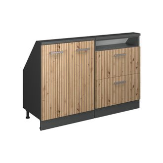 Vicco Armario De Cocina Para Techo Inclinado R-line, Roble Artesanal/antracita, 120 Cm Lote De 2, Vicco