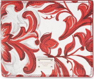 Dolce & Gabbana Majolica-print kalfsleren portemonnee - Heren - Portefeuilles - Rood - ONE Size - Leer - Accessoires