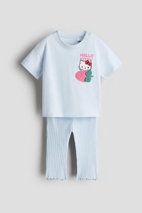 H&M 2-piece Print-motif Cotton Set in Light Blue/hello Kitty at Nordstrom, Size 12M