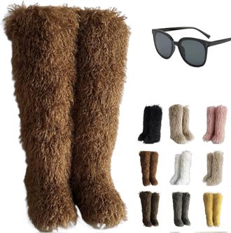 Generic Fluffy Thigh High Boots - Over The Knee Fluffy Boots for Women Faux Winter Snow Boots Outdoor Wear ( 4,10.5)