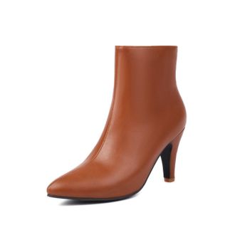 Generic Womens Ankle Boots Faux Leather Pointed Toe Stiletto Heels Sleek Silhouette Slip-On Slim Fit Soft Inner Lining Durable Non-Slip Outsole Elegant Design