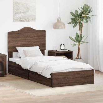 vidaXL Estructura De Cama Con Caj&oacute;n Roble Marr&oacute;n 100 X 200 Cm