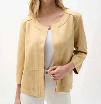 Joseph Ribkoff Foiled Scuba Suede Jacket In Flax