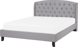 Beliani Cama Doble Tapizada Gris 140 X 200 Cm Con Somier Y Cabecero Acolchado Bordeaux