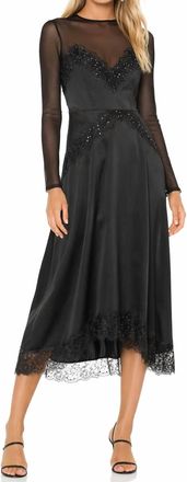 The Kooples Sheer Lace Beaded Long Sleeve Midi Dress In Black