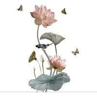 OEM Vinilo Decorativo De Pared Con Dise&ntilde;o De Loto Rosa, Estampado De Hojas De Loto, Decoraci&oacute;n Para Sal&oacute;n Y Dormitorio, 65 X 120 Cm - Crezuo