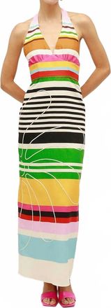 Cala de la Cruz Dasha Halter Maxi Dress In Green Multi