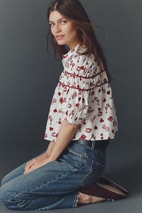 Maeve The Leandra Flocked Shirred Yoke Blouse by Maeve