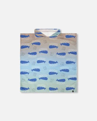 Deux par Deux Hooded Beach Towel Blue Whale Print