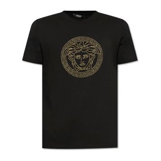 Versace T-Shirts, male, Black, Size: XL Cotton T-shirt