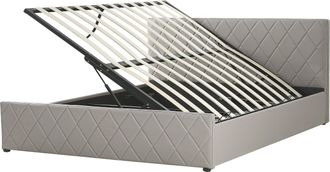 Beliani Cama Con Somier De Piel Sint&eacute;tica Gris Pardo 180 X 200 Cm Almacenaje Cabecero Rochefort