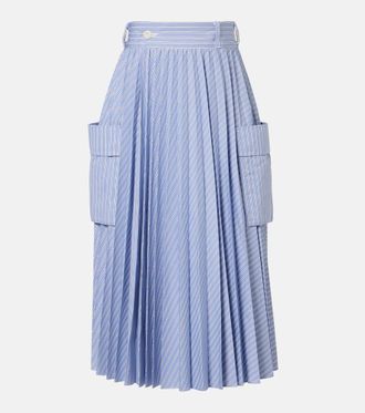 sacai Striped cotton-blend midi skirt
