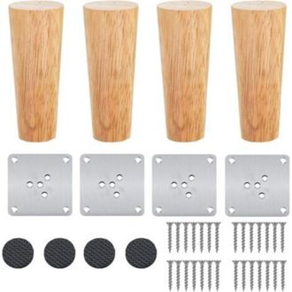 OEM Juego De 4 Patas De Madera Para Muebles, Patas C&oacute;nicas, Patas Redondas De Roble Natural Para Mesa Con Tornillos Para Muebles De Bricolaje: Sof&aacute;, Sill&oacute;