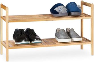 Relaxdays Relaxdays Shoe Rack, Stackable Footwear Storage with 2 Shelves, Walnut Wood, up to 6 Pairs, HWD: 41 x 69 x 27cm, Natural