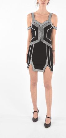 Philipp Plein Cold-Shoulder Mini Dress with Jewel Embellishments Philipp Plein