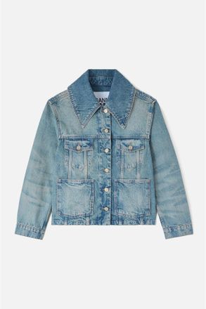 Ganni Blue Rigid Denim Jacket - Size 34 Organic Cotton