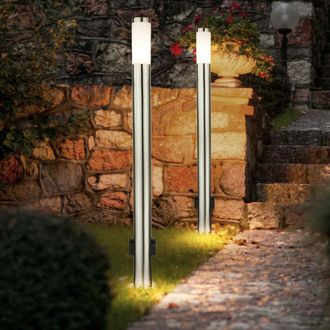ETC Shop Lampada Da Terra Per Esterno Lampada Da Giardino Luce Di Percorso 2x Attacco Paletto Luminoso Argento, 1x E27, Pxh 13,1 X 110 Cm, Set Di 2