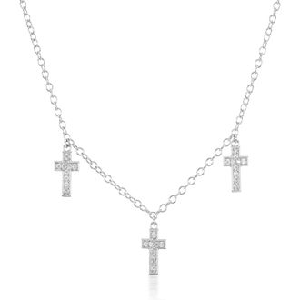 Sheryl Lowe Diamond Cross Dangle Necklace in Sterling Silver at Nordstrom, Size 18