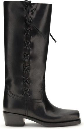 PARIS TEXAS Black Calf Leather Bos Taurus Lace-Up Womens Boots