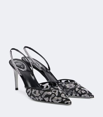 Rene Caovilla Embellished mesh slingback pumps