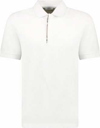 Burberry Mens Burberry Hartford Check Placket Zip Polo White - Size: 38