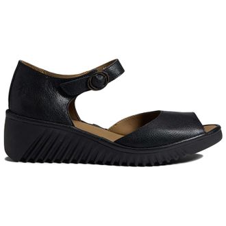 FLY London LENE383FLY Mousse Leather Womens Hook and loop Sandals - Black - Size:UK 5