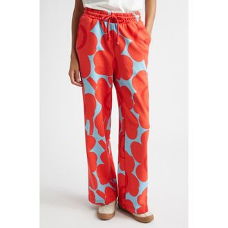 Marimekko Varret Unikko French Terry Sweatpants in Light Blue Red at Nordstrom, Size Xx-Small