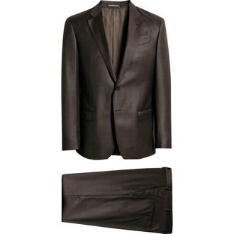Emporio Armani G-Line Solid Brown Wool Suit in Solid Dark Brown at Nordstrom, Size 48 Us