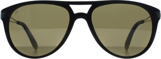 Serengeti Eyewear Aviator Mens Shiny Black Polarized 555nm Green Photochromic Udine Metal - One Size