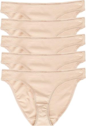 OnGossamer 5-Pack Cabana Stretch Cotton Hip-Bikinis in Champagne at Nordstrom, Size Medium