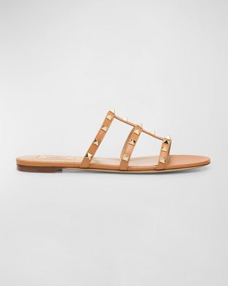 Valentino Garavani Rockstud Caged Flat Slide Sandals