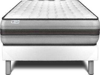 VITALIT Vitalit - Base tapizada blanco + Colchón con muelles y viscoelástica 90 x 190
