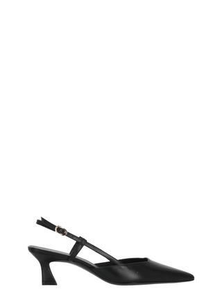 Stuart Weitzman Black Vinnie 50 Polished Leather Slingback