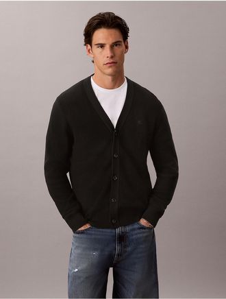 Calvin Klein Mens Textured Cotton Cardigan - Black - XL