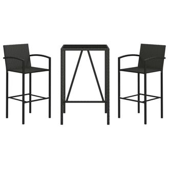 vidaXL Mesa Y Taburetes Altos Jard&iacute;n 3 Piezas Rat&aacute;n Sint&eacute;tico Negro Vidaxl