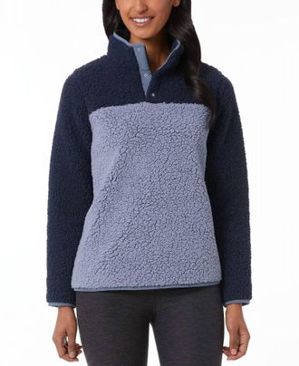 32 Degrees Activewear Sherpa Mock-Neck Sweatshirt In Blue/purple