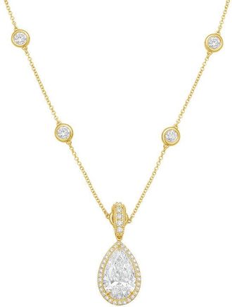 Diana M. Jewels 14kt Yellow gold Lab Grown 8.00 ct Pear Diamond Halo Pendant With Bail