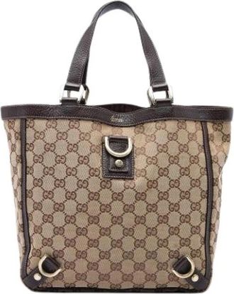 Gucci Pre-owned Canvas Tote Bag - Dames - Vintage Shopper - Beige - ONE Size - Leer - Vintage