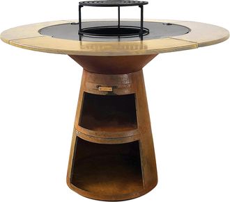 Purline Barbecue Rotondo Con Piastra E Griglia In Acciaio E Piano In Legno Purline Efp59co Wood