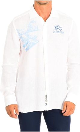 La Martina Long Sleeve Shirt - Heren - Casual Overhemden - Wit - S - Linnen - Overhemden