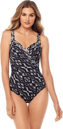 Miraclesuit 6511963 Womens Tiki Sanibel Black and White Aztec Underwired Shaping Swimsuit 20
