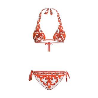 Dolce & Gabbana Bikinis, female, Orange, Size: S Maiolica Print Triangle Bikini