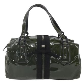 Ferragamo Vintage Patent Leather Khaki Patent_Leather Handbag (Pre-Owned)
