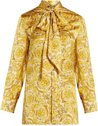Versace Barocco-print silk shirt - women - Silk Satin - 40 - Yellow