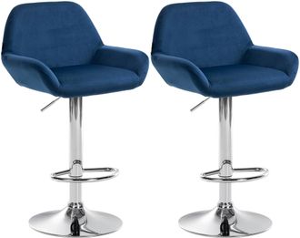 Clp Clp - Set De 2 Taburetes De Cocina Braga En Terciopelo Azul Metal Cromado