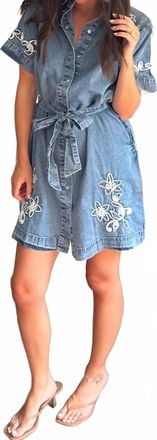 THML Clothing Dolly Embroidered Denim Shirt Dress In Blue