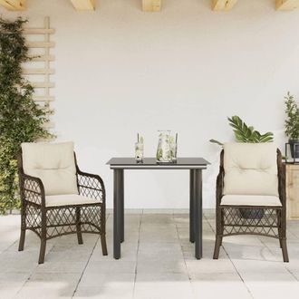 vidaXL Sillas Y Mesita De Jard&iacute;n Con Cojines 3 Piezas Rat&aacute;n Pe Marr&oacute;n Vidaxl