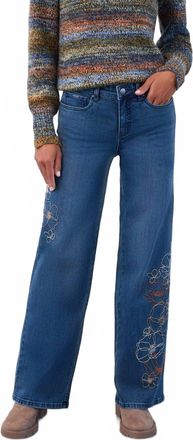 FDJ Christina Wide Leg Floral Embroidered Pant In Blue