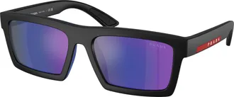 Prada Blue Mirror Violet Rectangular Mens Sunglasses PS A07S 1BO05U 55
