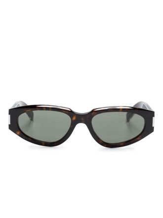Saint Laurent Eyewear Occhiali da sole ovali con effetto tartarugato - Marrone